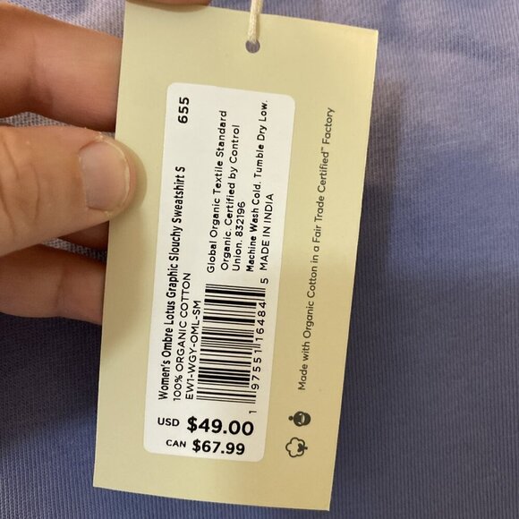 PACT S 100% Organic Cotton Ombre Lotus Fleece Lined Slouchy Sweatshirt. 🪷small - Picture 3 of 7